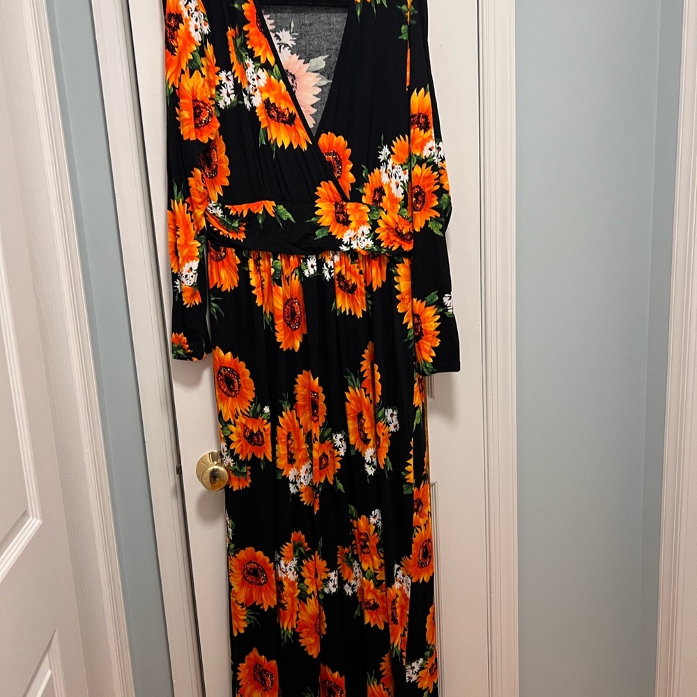 Floral Maxi Dress - Black and Orange